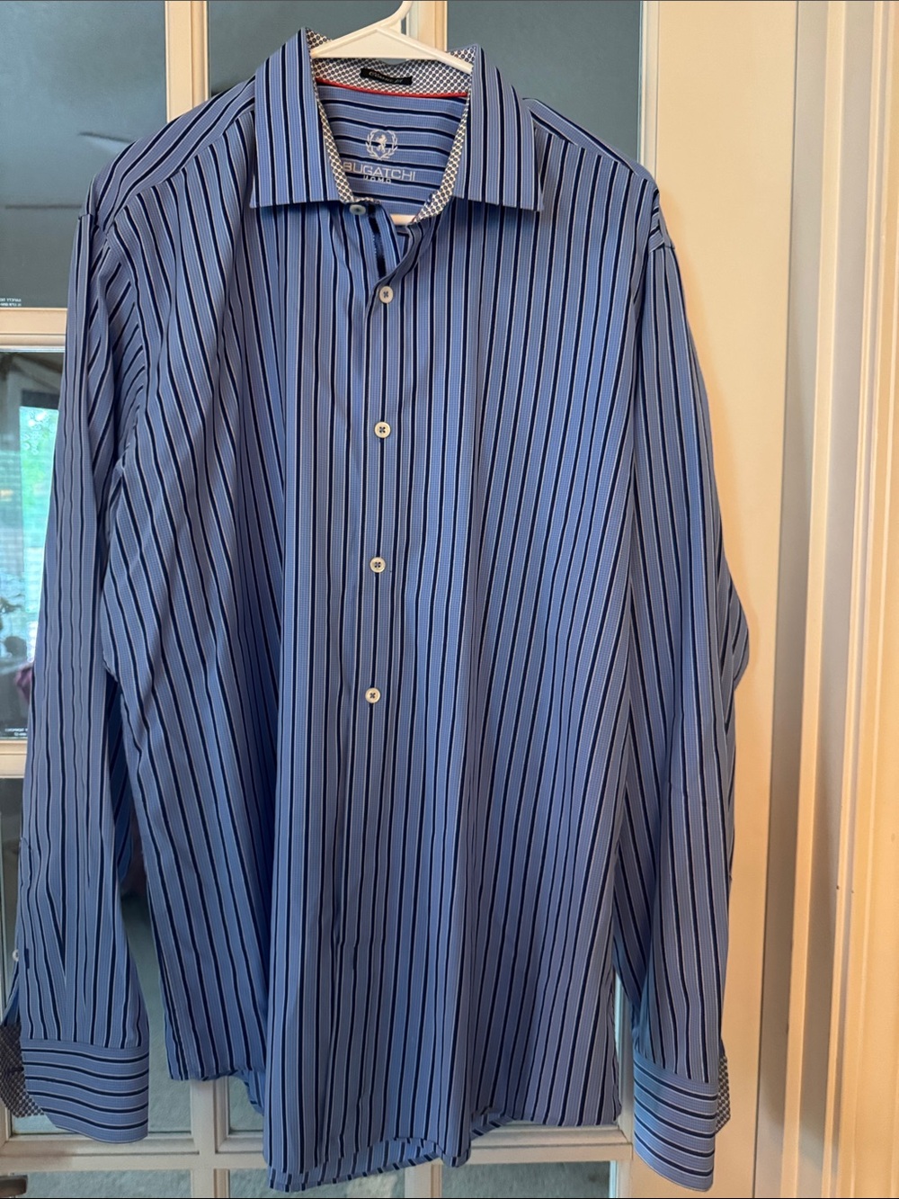Bugatchi Blue Shirt with Navy Pinstripes